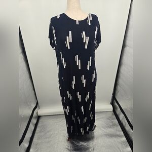Travelers By Chicos Black Maxi Dress with White Geometric Stripe Print XL